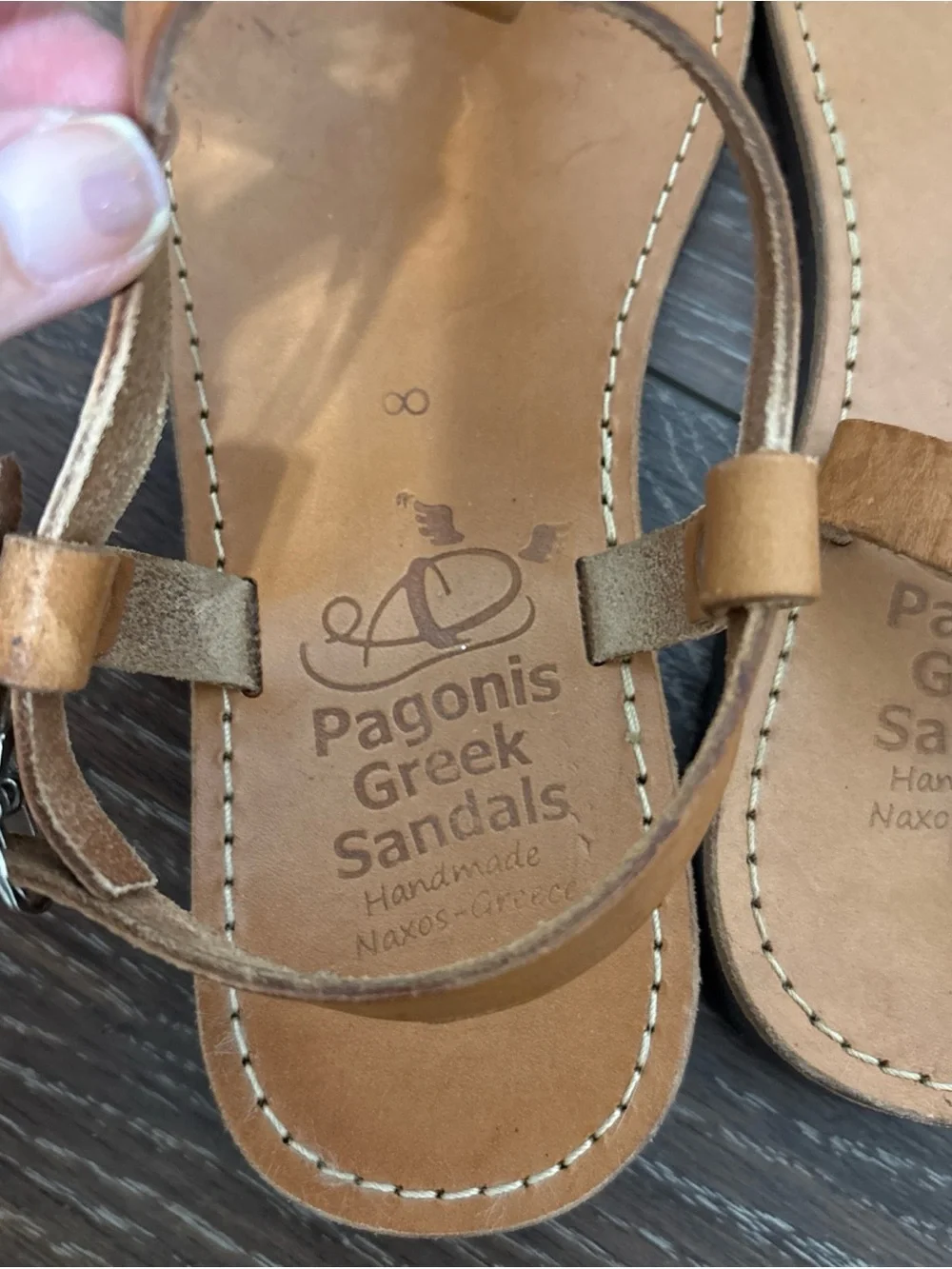 Pagonis Handmade Greek Sandals Brown Leather Bling Strappy Sz 8 Lot of 2 Pairs
